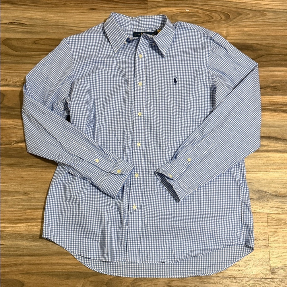 Ralph Lauren Blue White Check Print Classic Fit Button-Down Shirt Mens Size XL